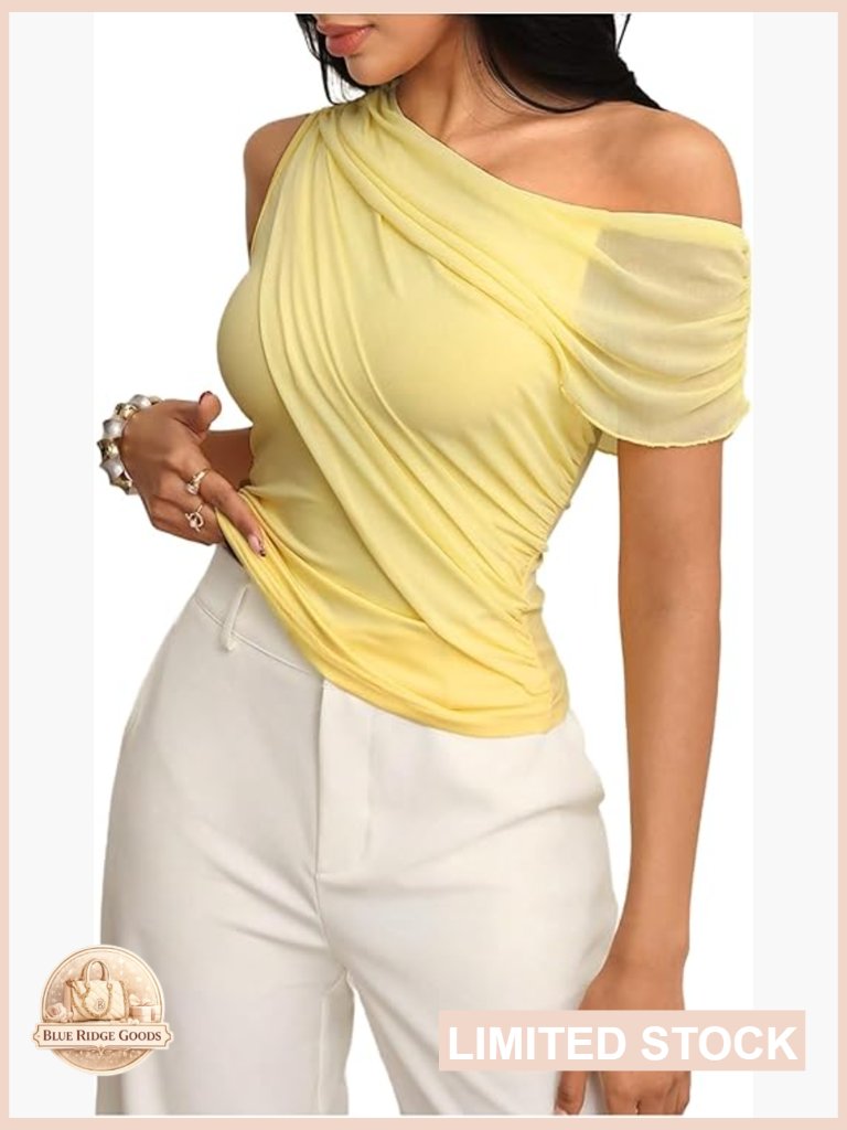 Off The Shoulder Top Mesh Patchwork Ruched Sleeveless Going Out T Shirt Women